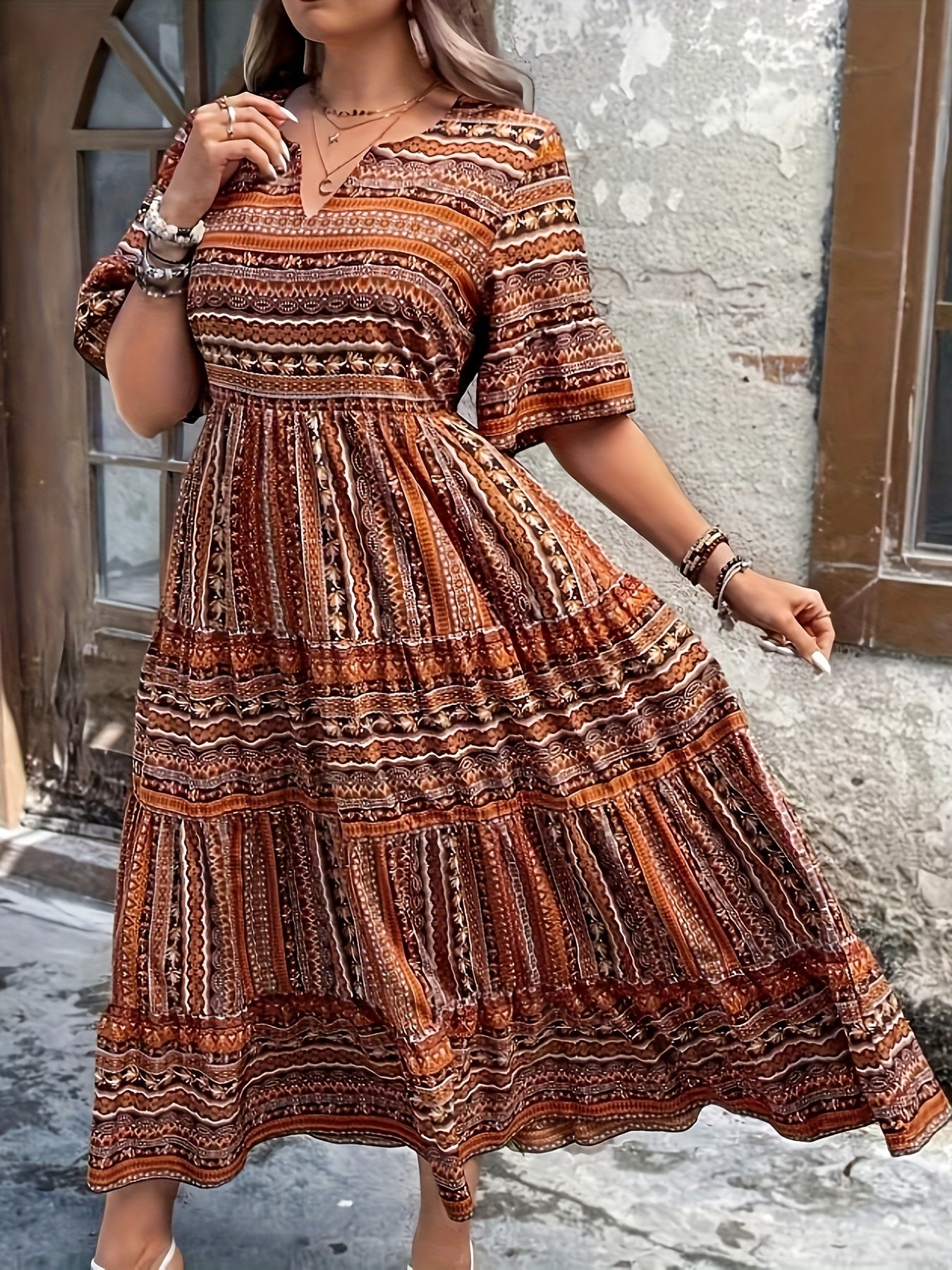 Sylpha - Elegant Ethnic Print Bohemian Dress
