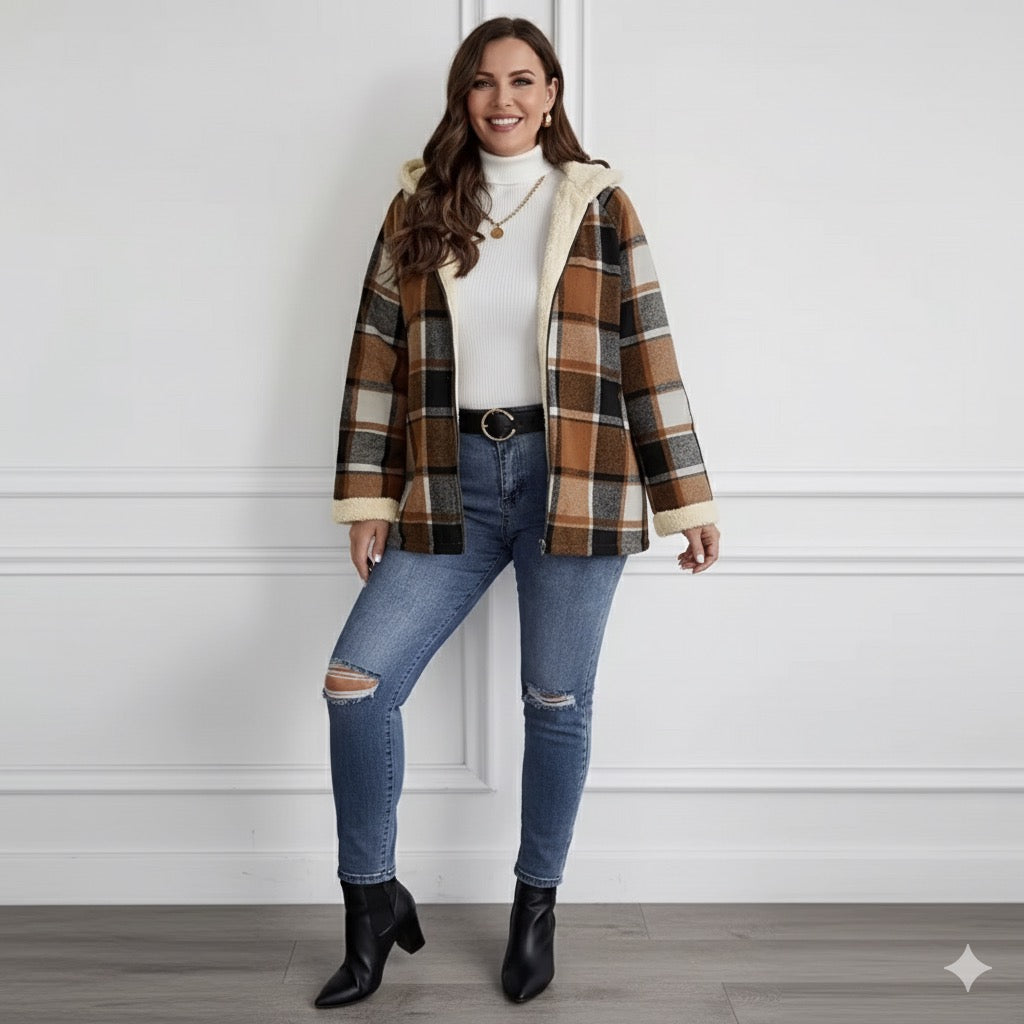 Mystique & Co™ Fleece-Lined Checked Hooded Jacket