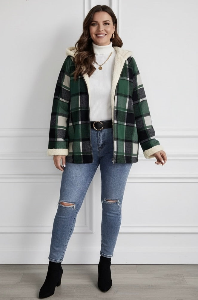 Mystique & Co™ Fleece-Lined Checked Hooded Jacket