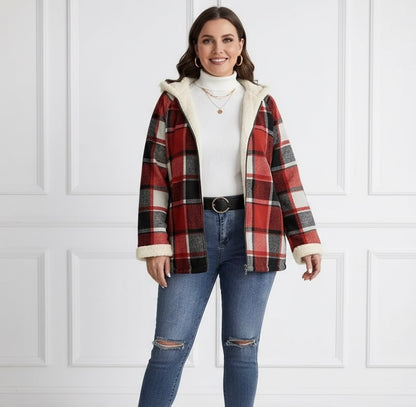 Mystique & Co™ Fleece-Lined Checked Hooded Jacket