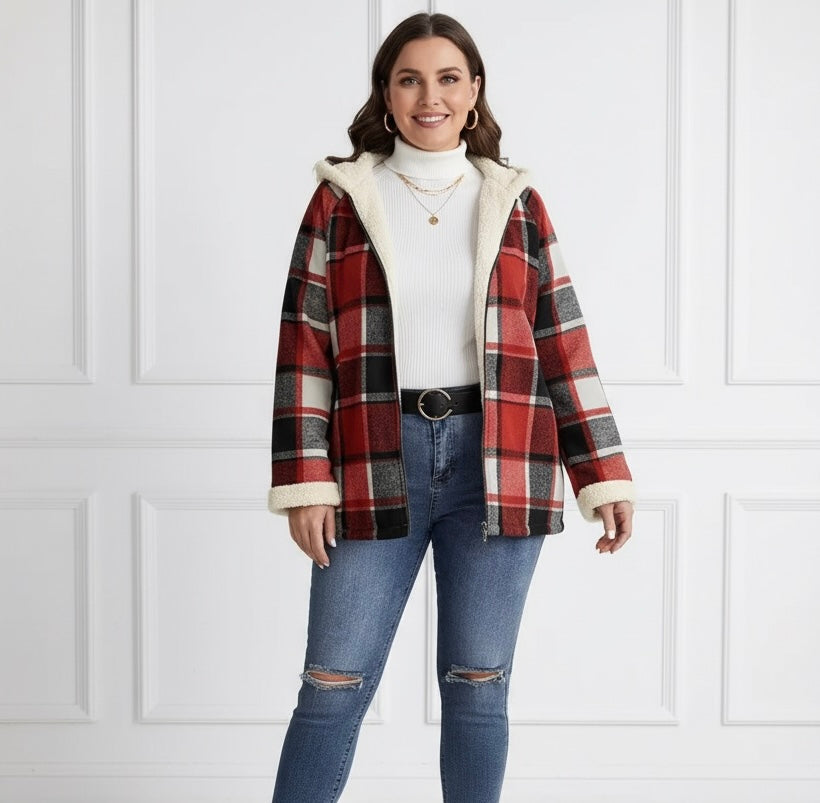 Mystique & Co™ Fleece-Lined Checked Hooded Jacket