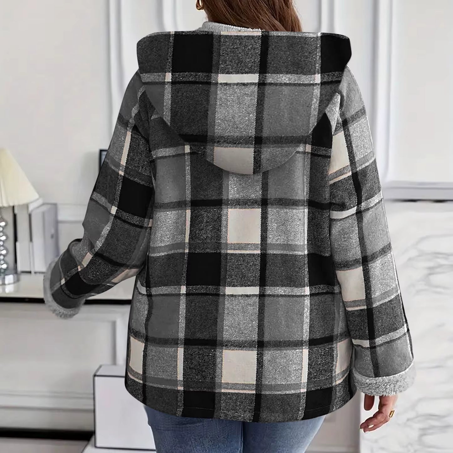 Mystique & Co™ Fleece-Lined Checked Hooded Jacket