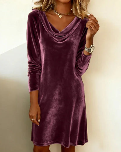 Kathleen - Elegant Drape-Neck Velvet Dress